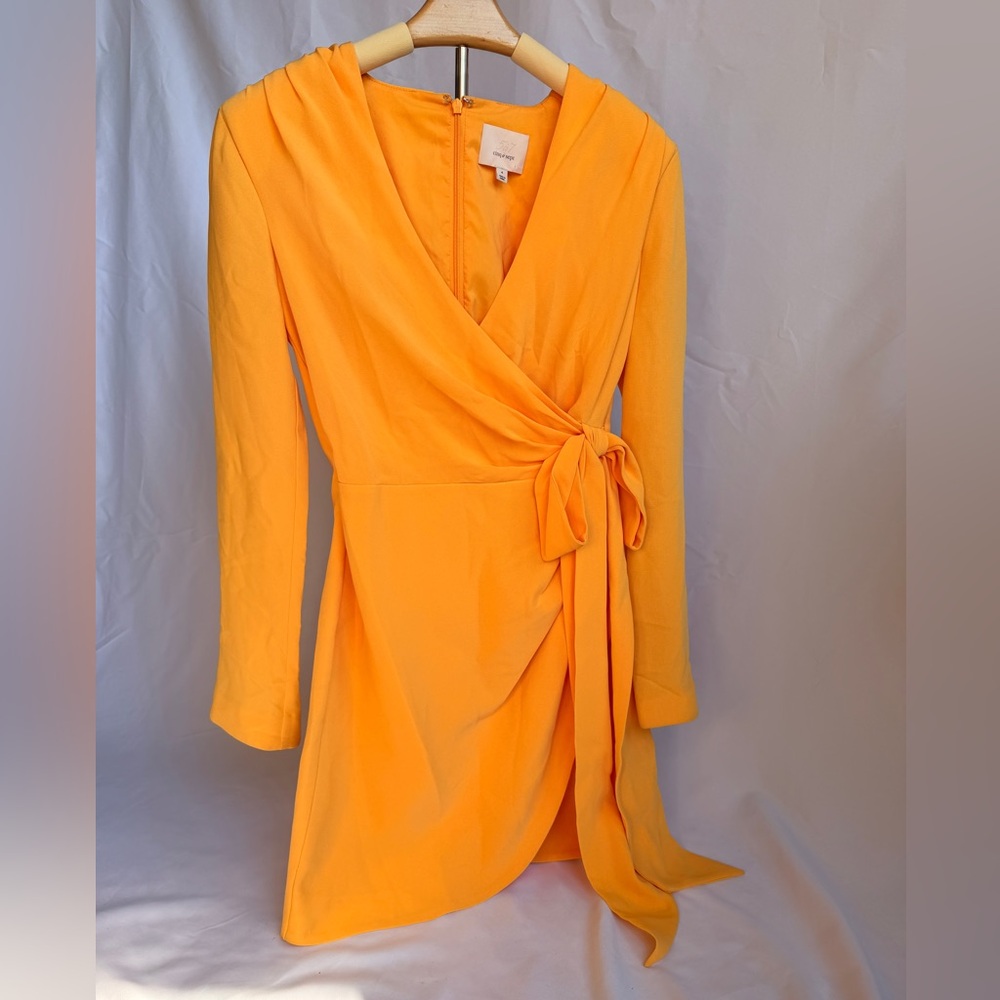 Cinq à Sept Sierra Wrap Front Crepe Mini Dress Yellow Orange Long Sleeve Sz 4